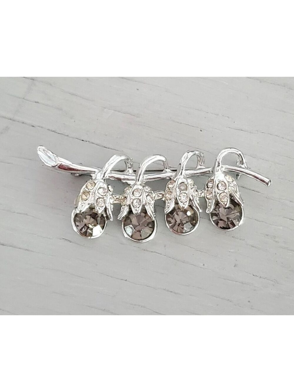 Vintage Vine Smokey Rhinestone Fruit Brooch